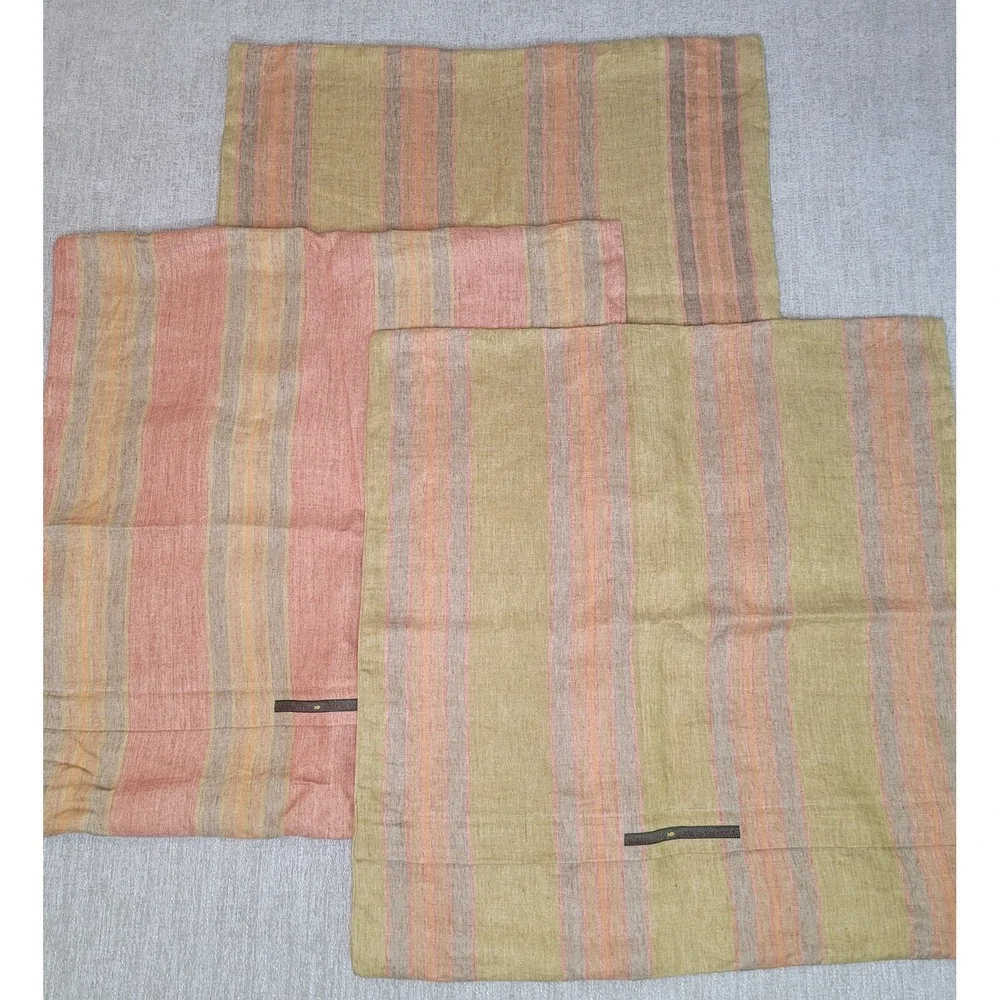Hidden Cabin French Linen Pillow Covers Set of 3 Stonewashed Rustic 22x22 RARE‎